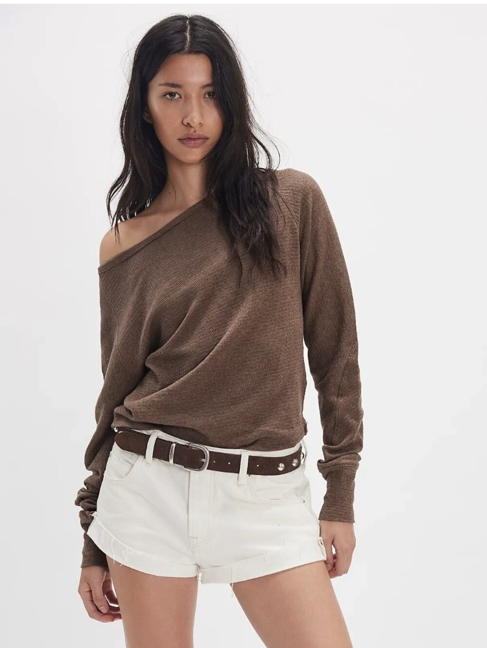 We The Free Jess Long Sleeve Coco Brown Heather. Size Medium.